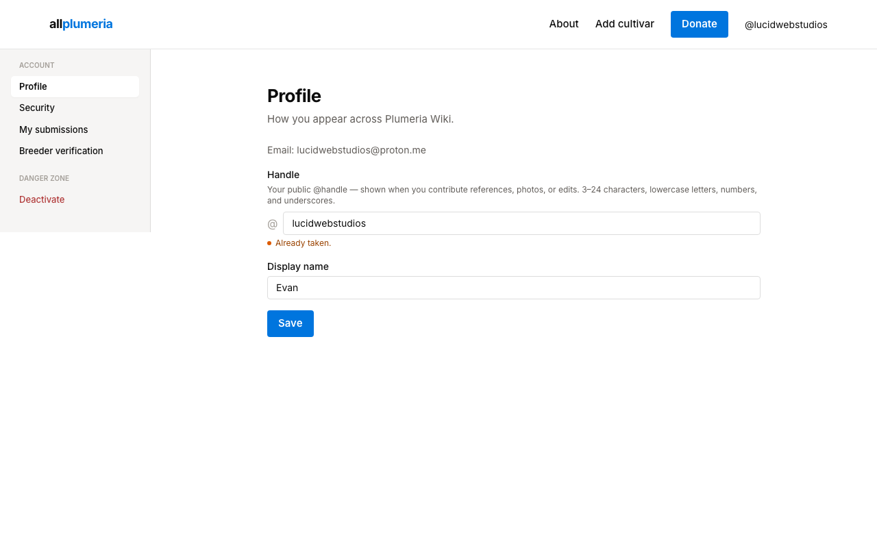 Account profile page with display name, bio, and handle