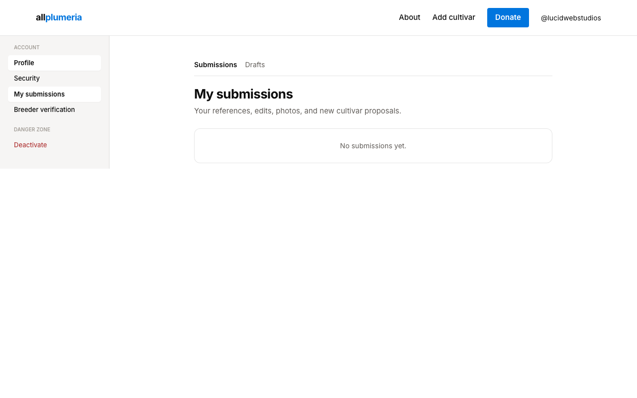 My submissions page showing a list of edit and photo submissions
