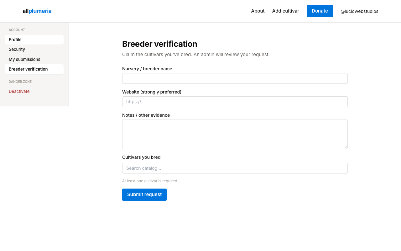 Breeder verification request form