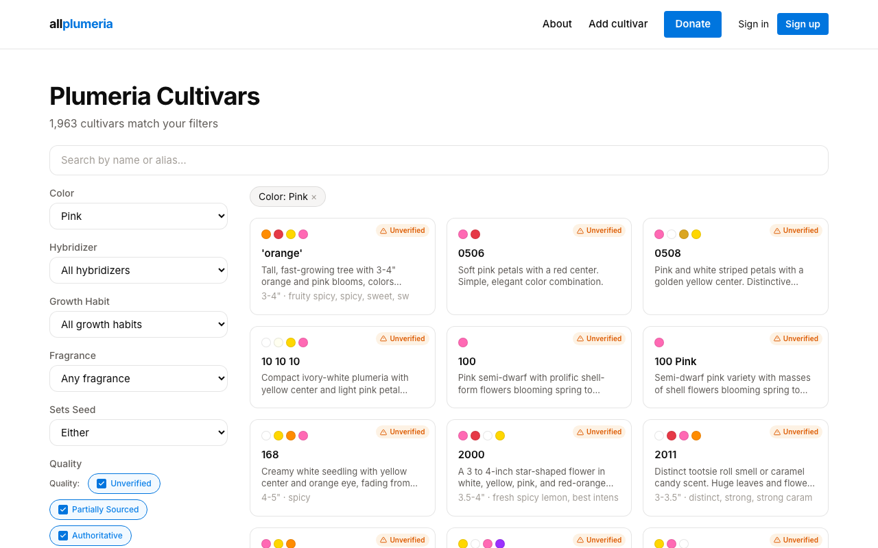 Color page showing all cultivars in a single color